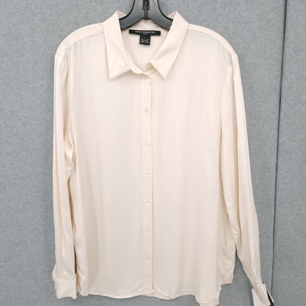 French Connection Collared Button Up Classic Cream Long Sleeve Shirt Womens L
